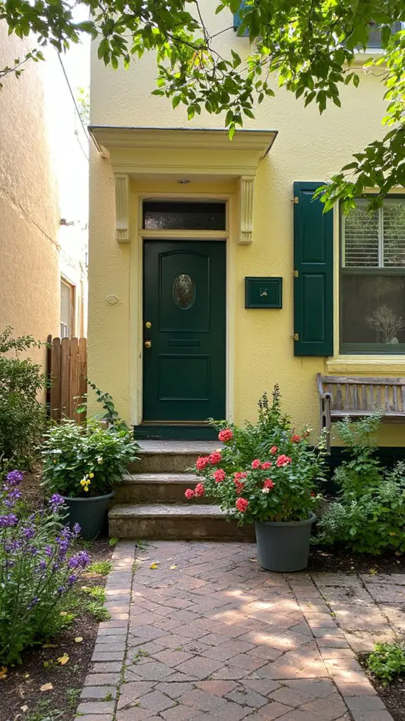 chic yellow home green door
