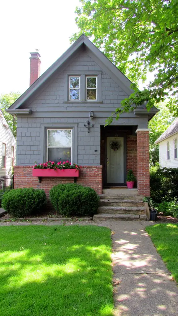 coral accents enhance gray