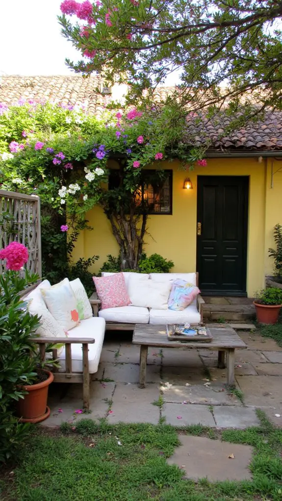 cozy chairs under blooms