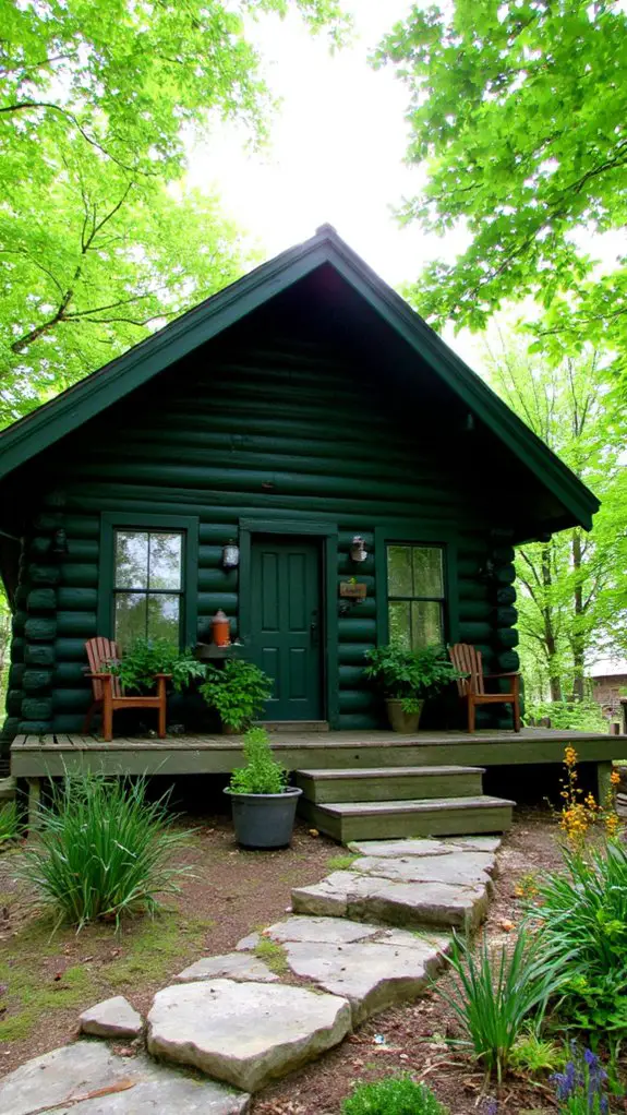cozy green log cabin