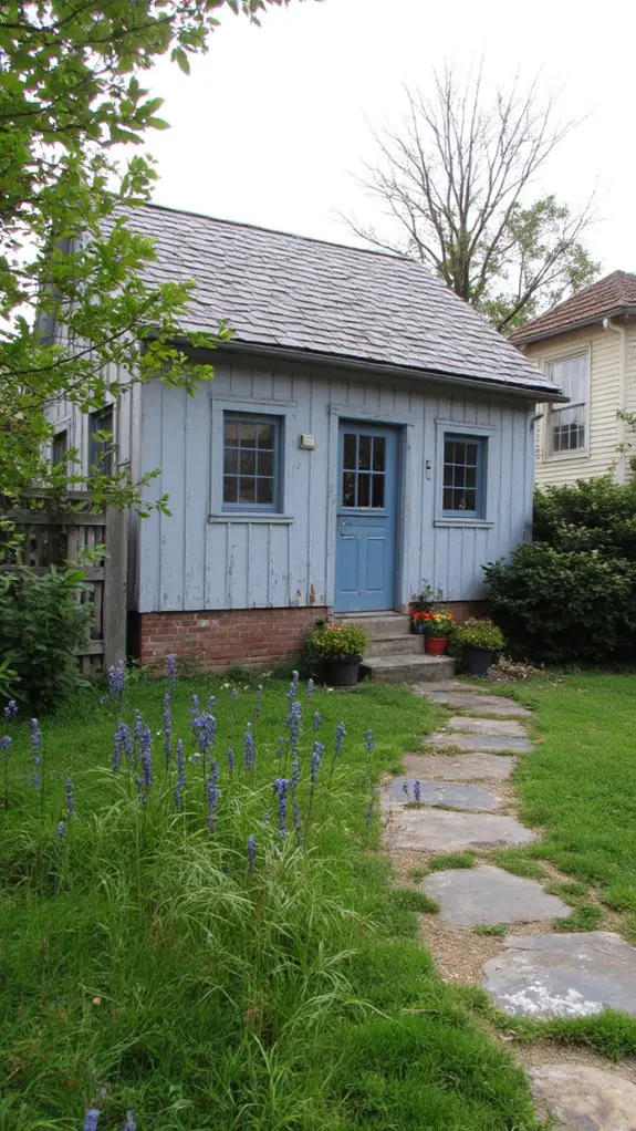 cozy rustic blue grey cottage