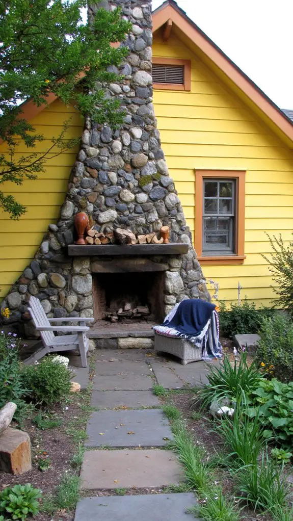 cozy stone veneer fireplace