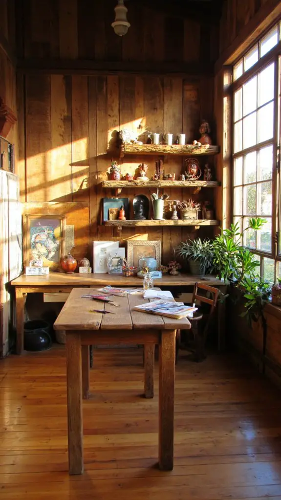 cozy wooden artsy studio