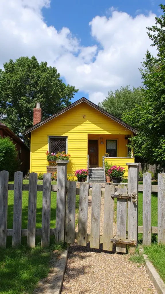 cozy yellow house fence
