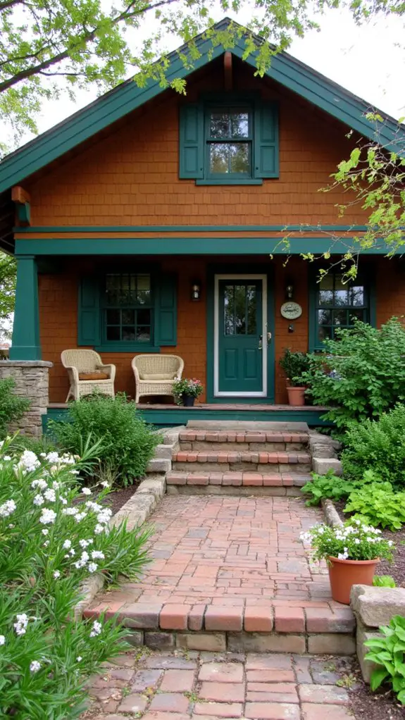 craftsman home with emerald shutters