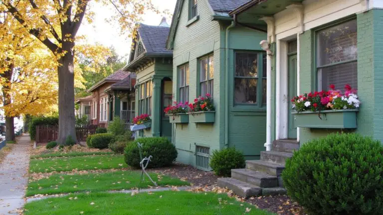 cream trimmed green houses