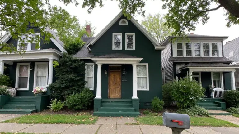 dark green houses contrast beautifully