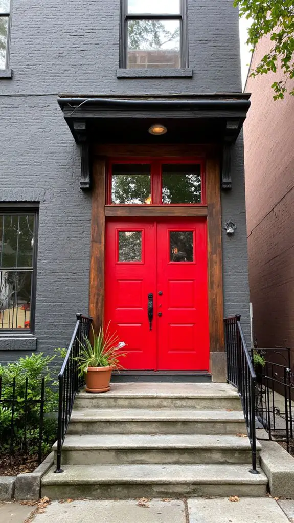 dramatic red entrance contrast