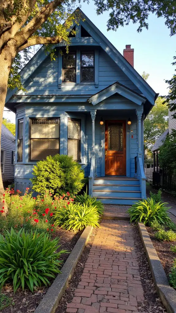 dusty blue and dark wood