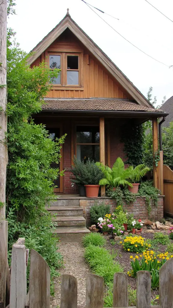 dusty brown and greenery