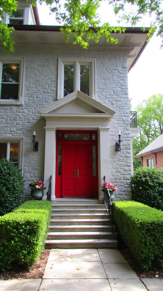 elegant gray mansion entrance