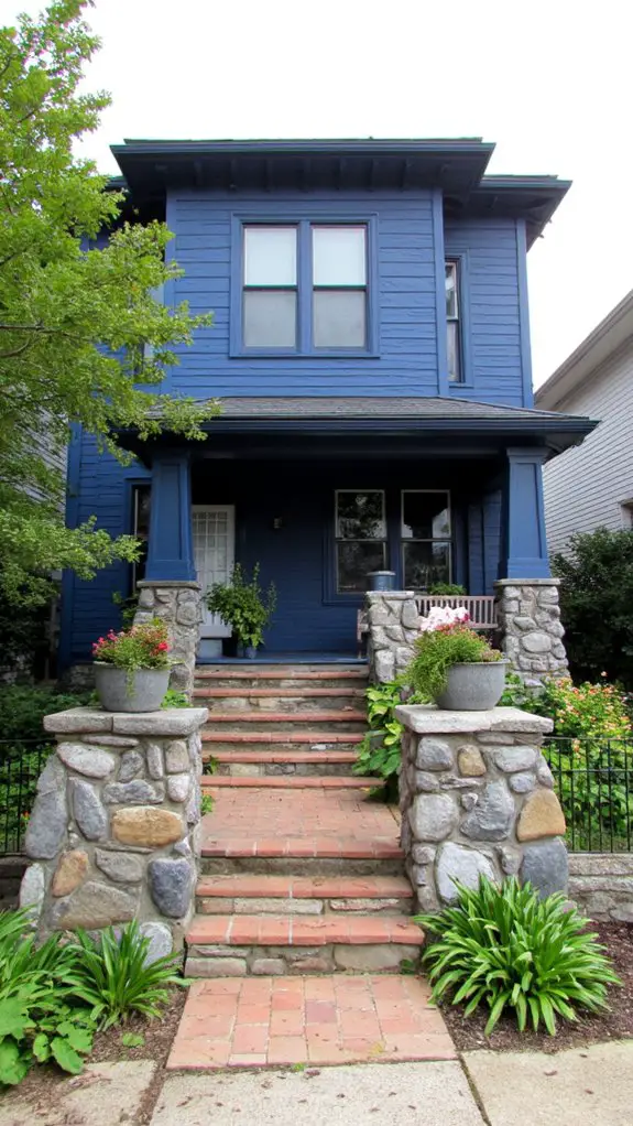 elegant stone blue home facade
