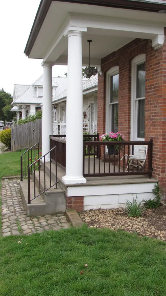 elegant white columns warm railings