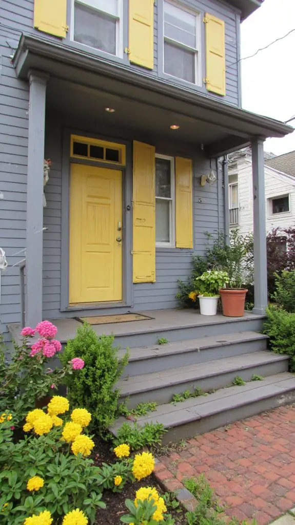 gray and muted yellow