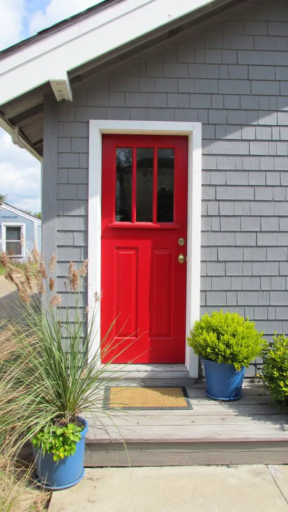 gray beach house red door