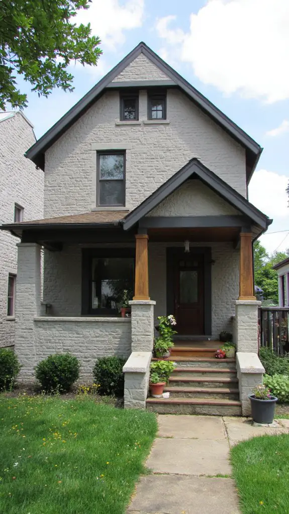 gray brick and stucco