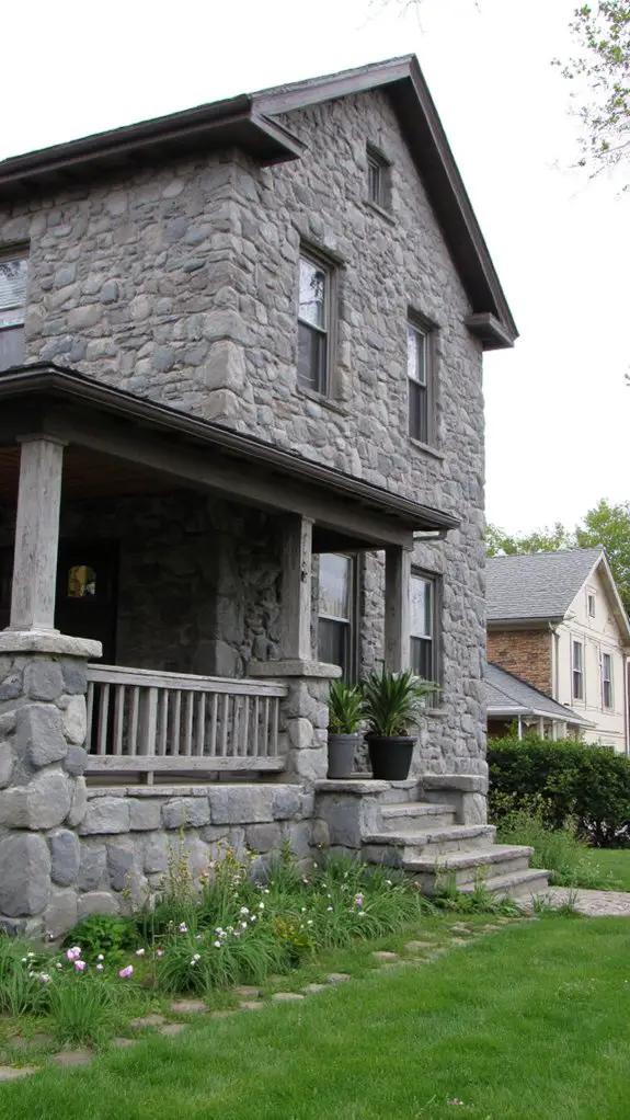 gray colonial with stone