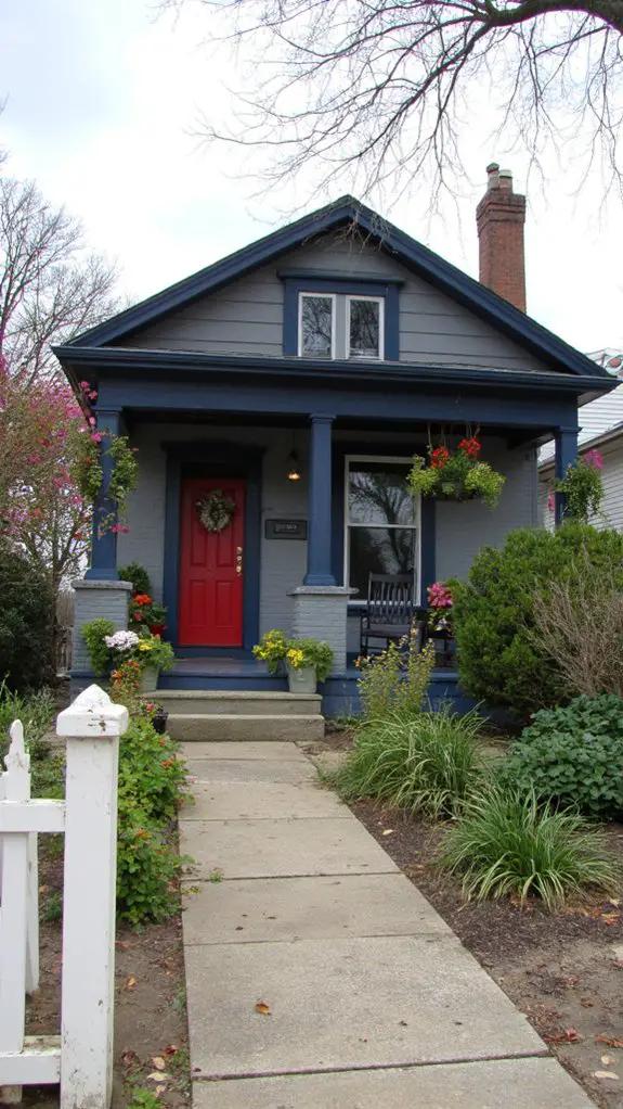 gray exterior red door