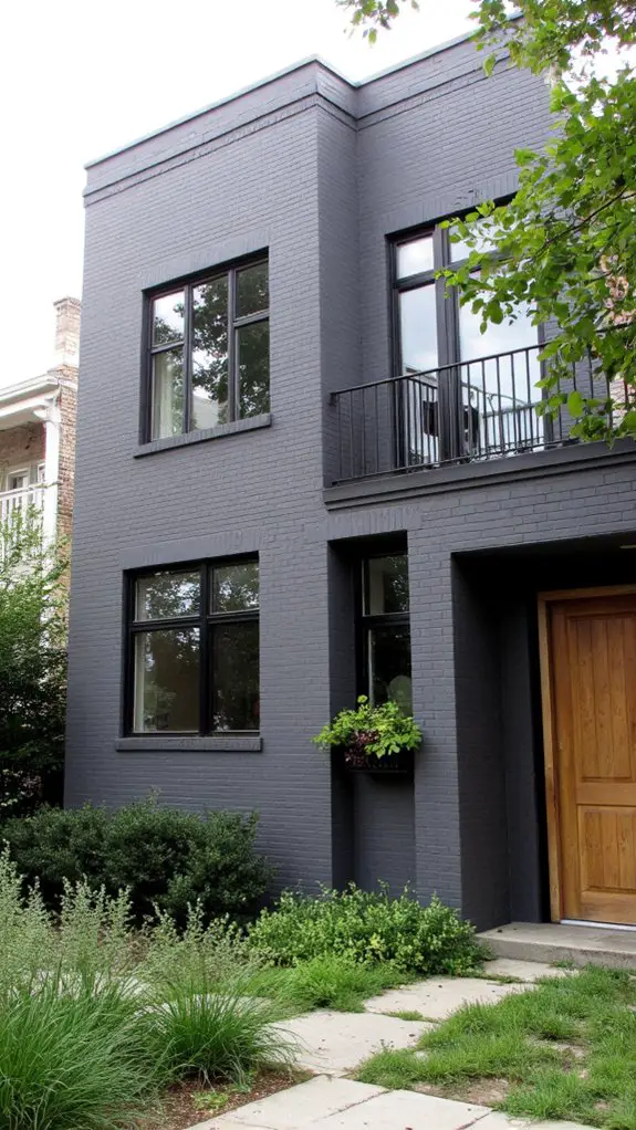 gray facade black frames