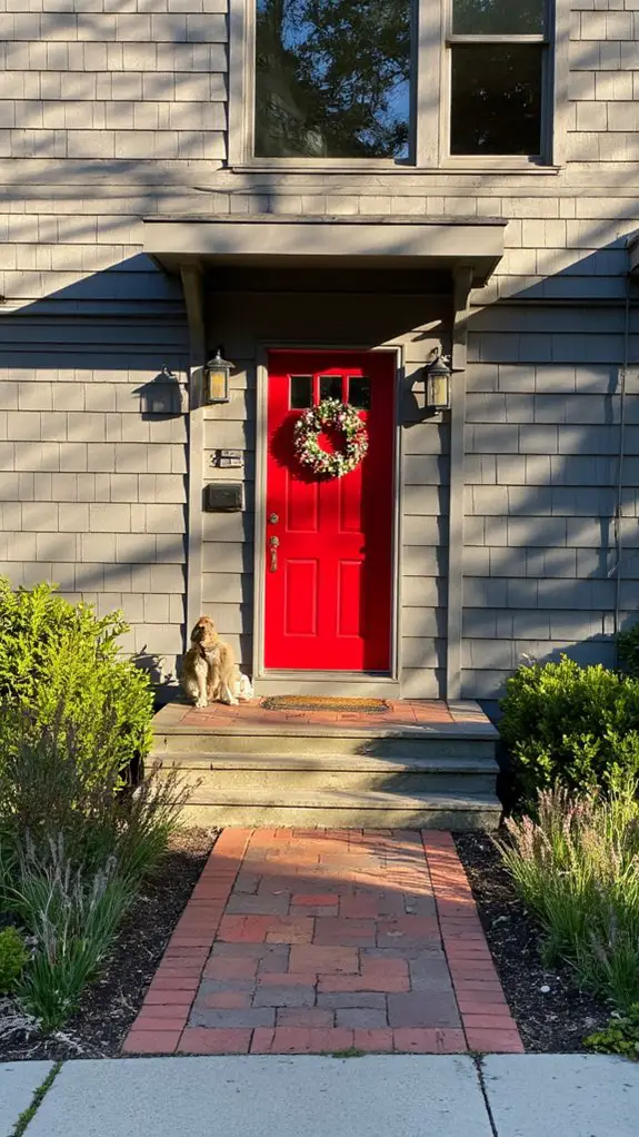 gray home red door
