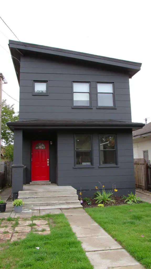 gray home red door