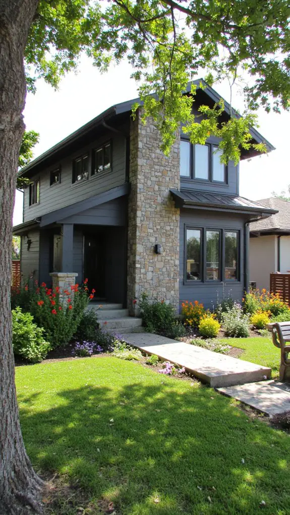 gray house vibrant landscape