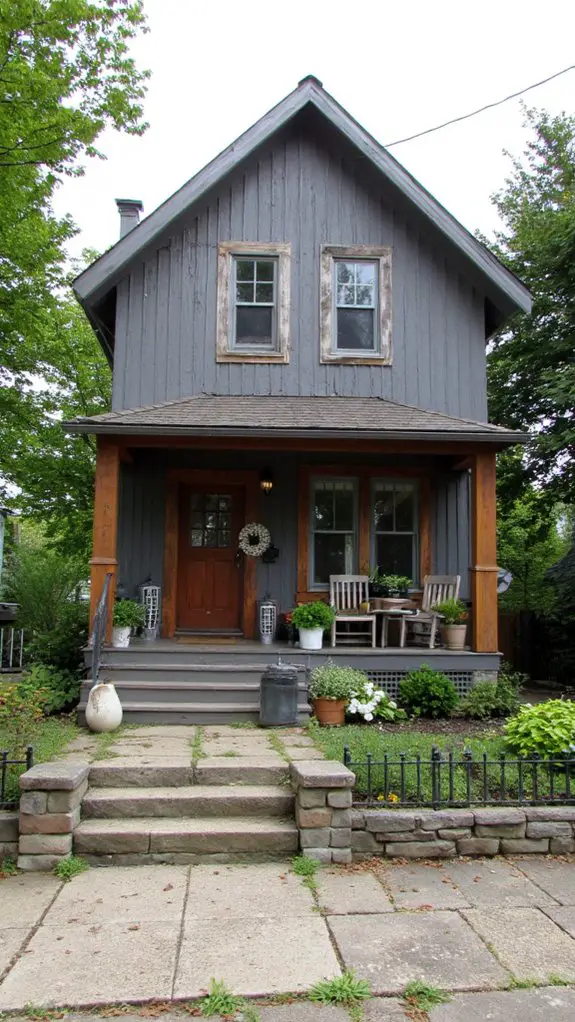 gray house with wood