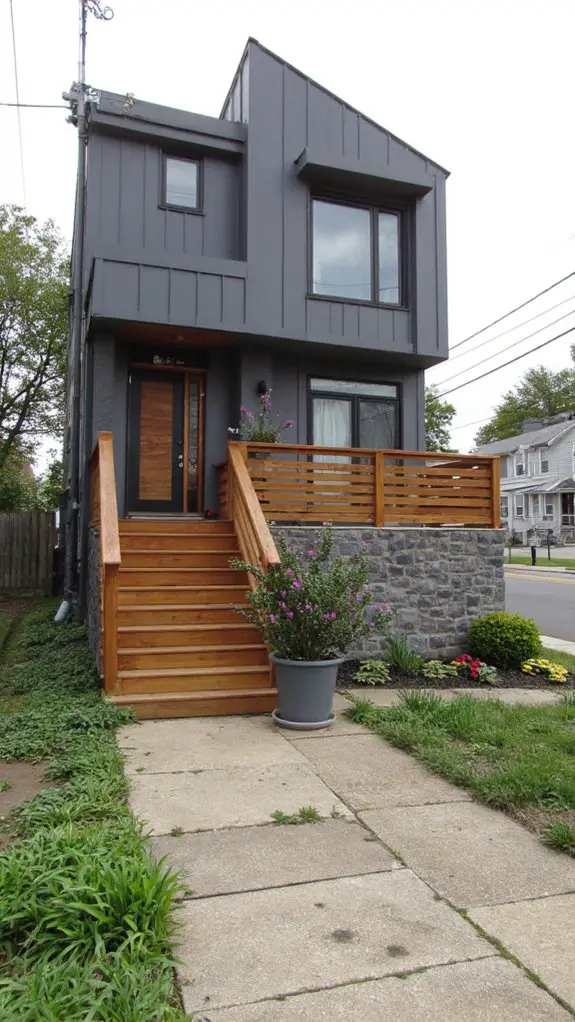 gray house wooden porch