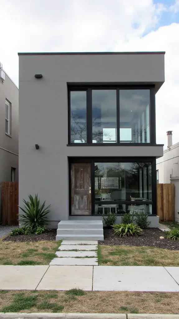 gray stucco large windows