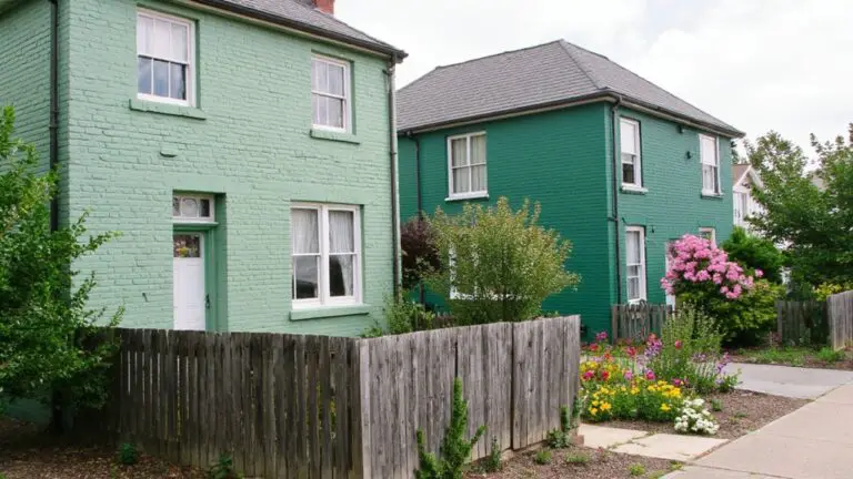 green houses with white windows