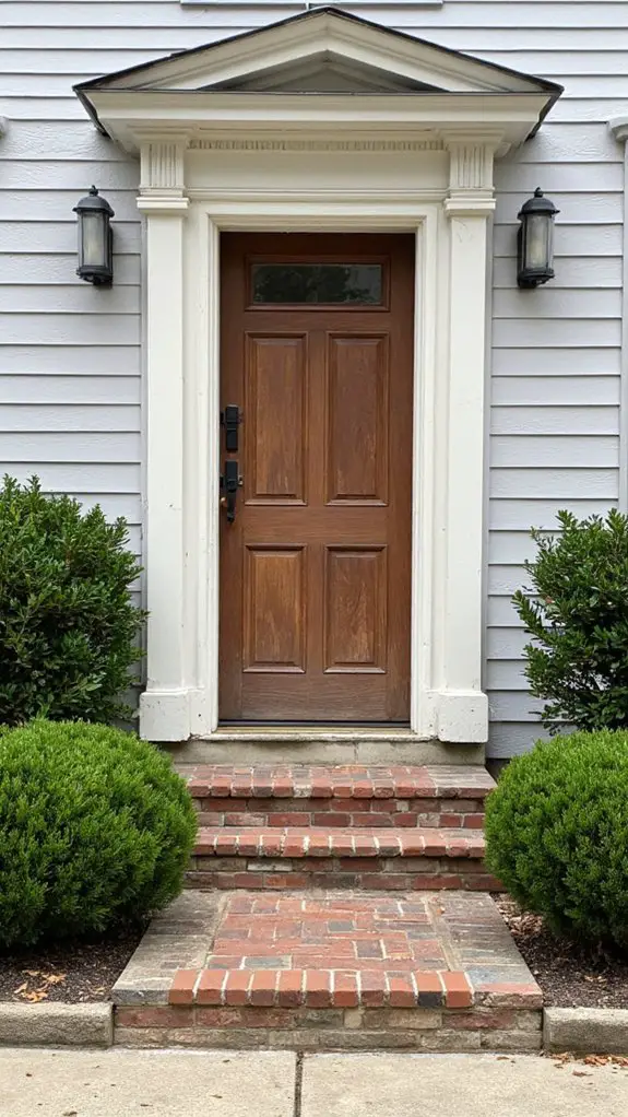 grey siding brown door