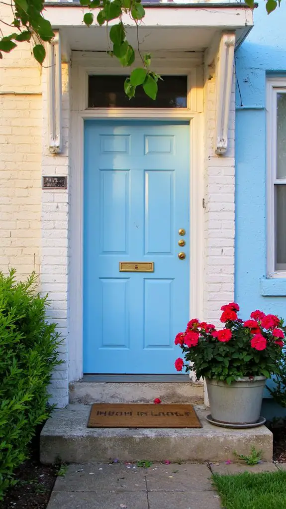 inviting light blue entrance