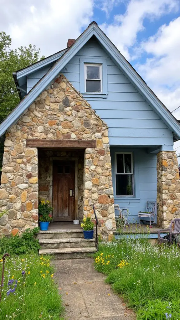 light blue with stonework