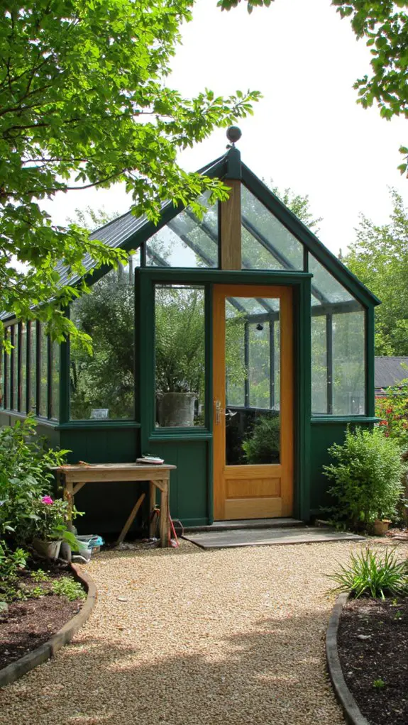 minimalist greenhouse with oak