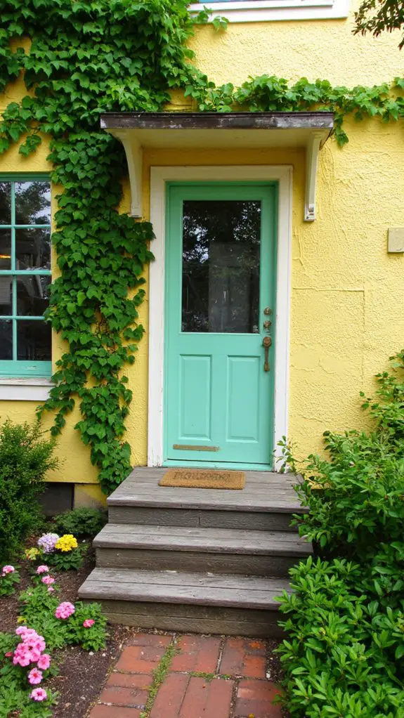 mint green front door