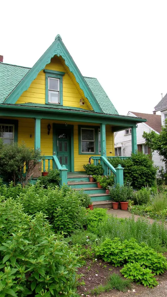 mint green yellow house