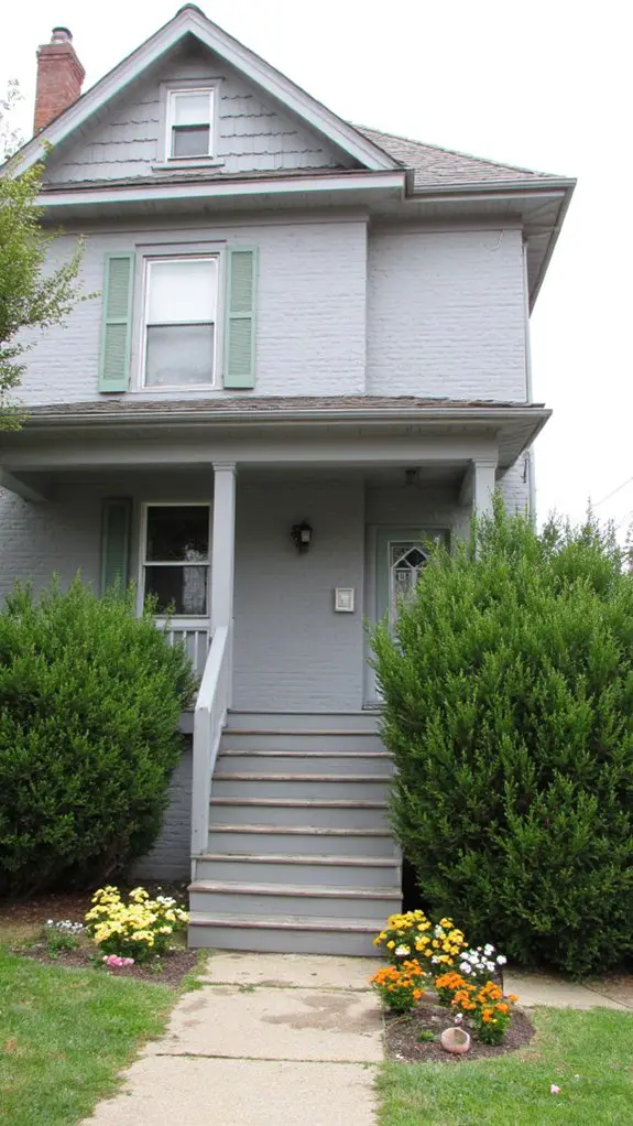 misty gray with green accents