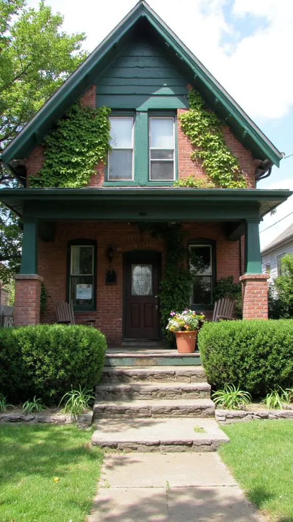 moss green and red brick