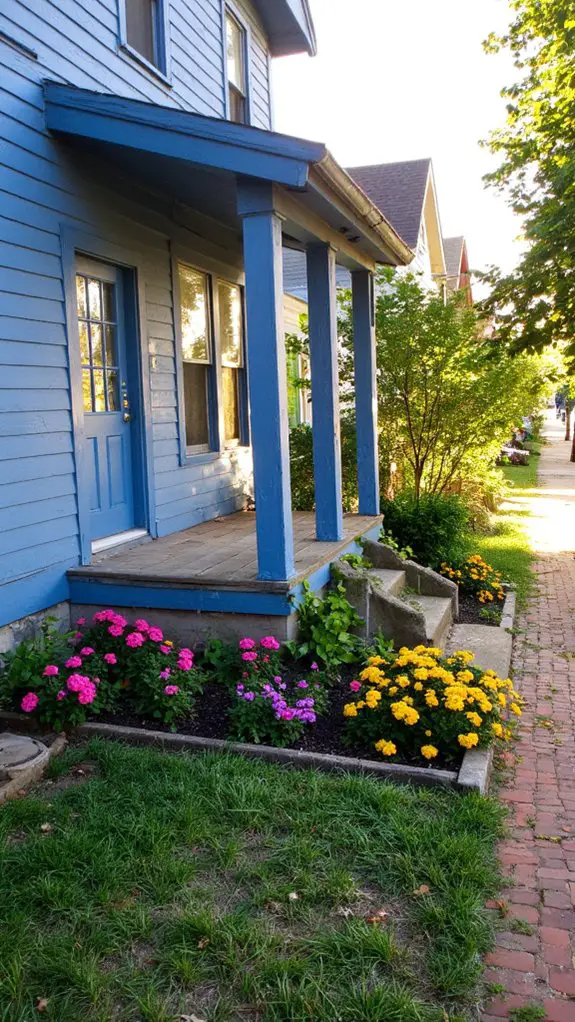 muted backdrop vibrant blooms