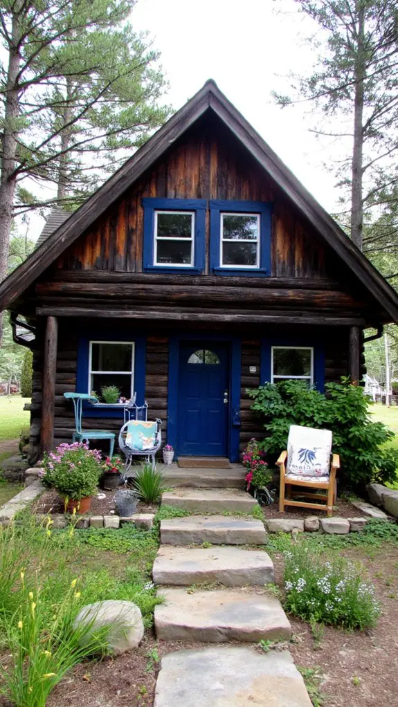 navy accents enhance rustic charm