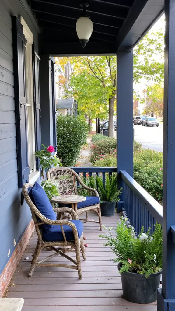 navy and gray porch decor