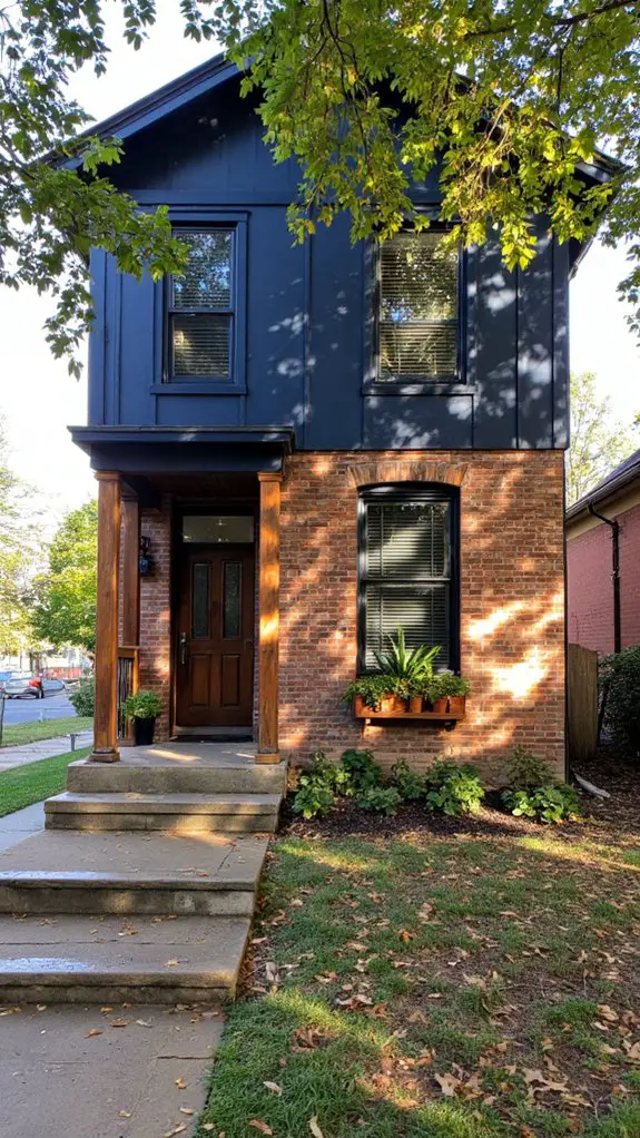 navy blue meets exposed brick