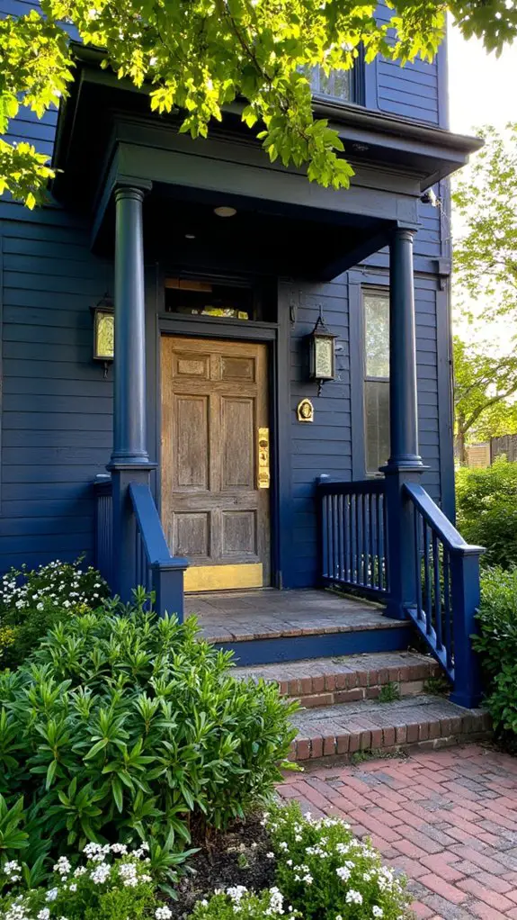 navy blue with gold accents