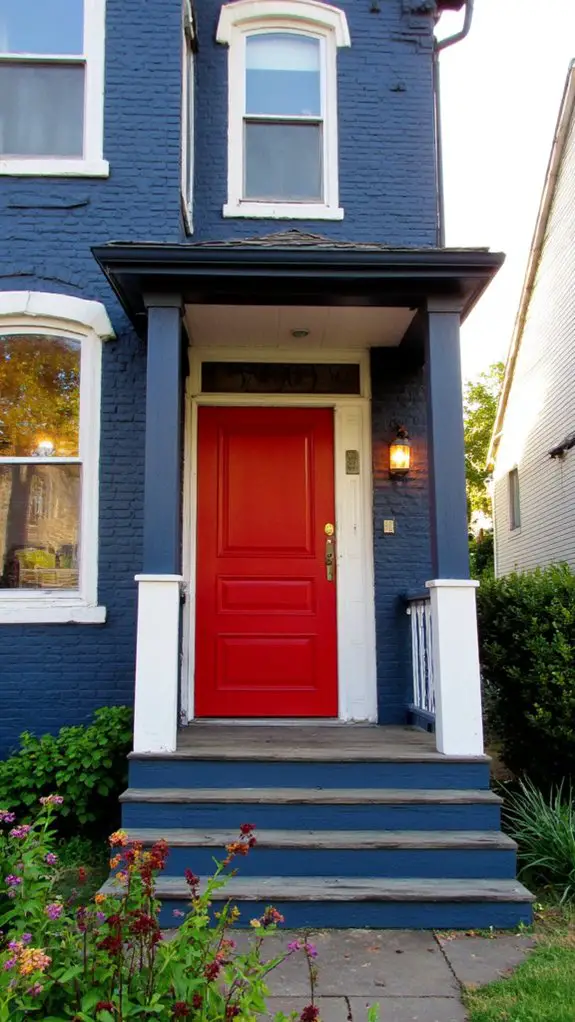 navy blue with red entrance