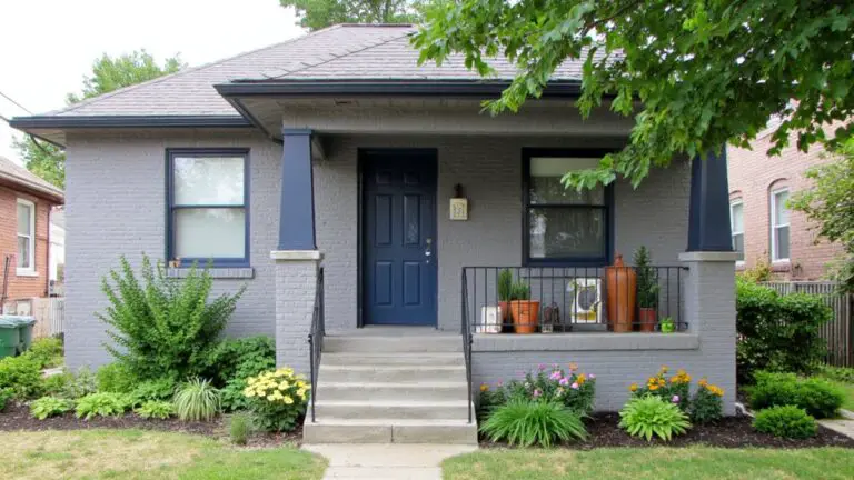 navy doors on gray houses