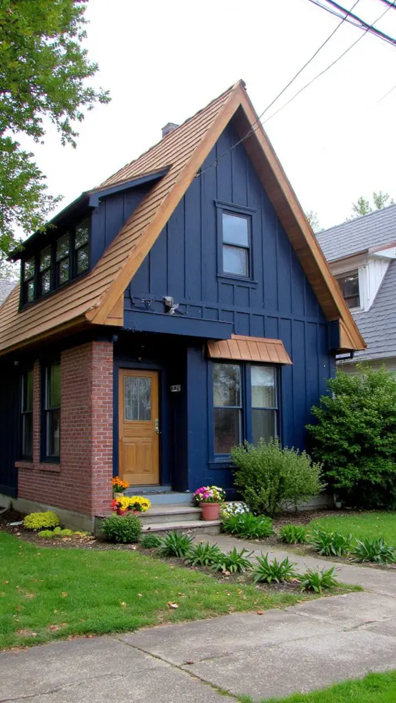 navy panels brown roof