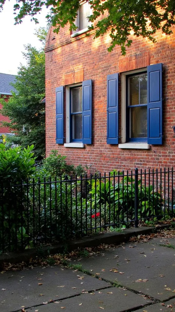 navy shutters enhance brick facade