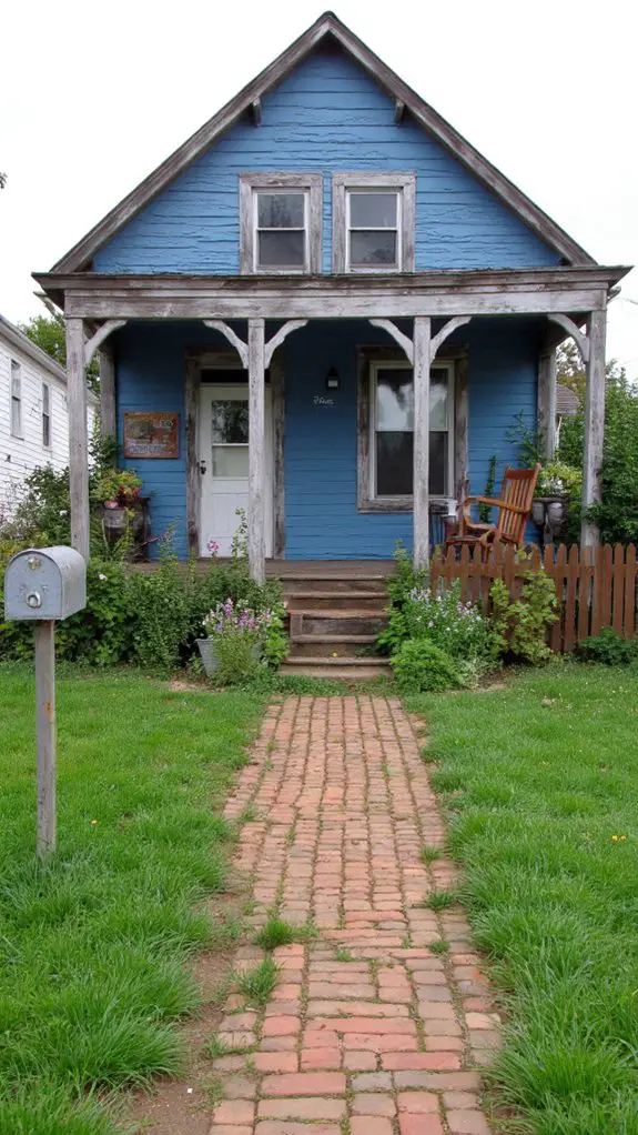 nostalgic weathered blue farmhouse