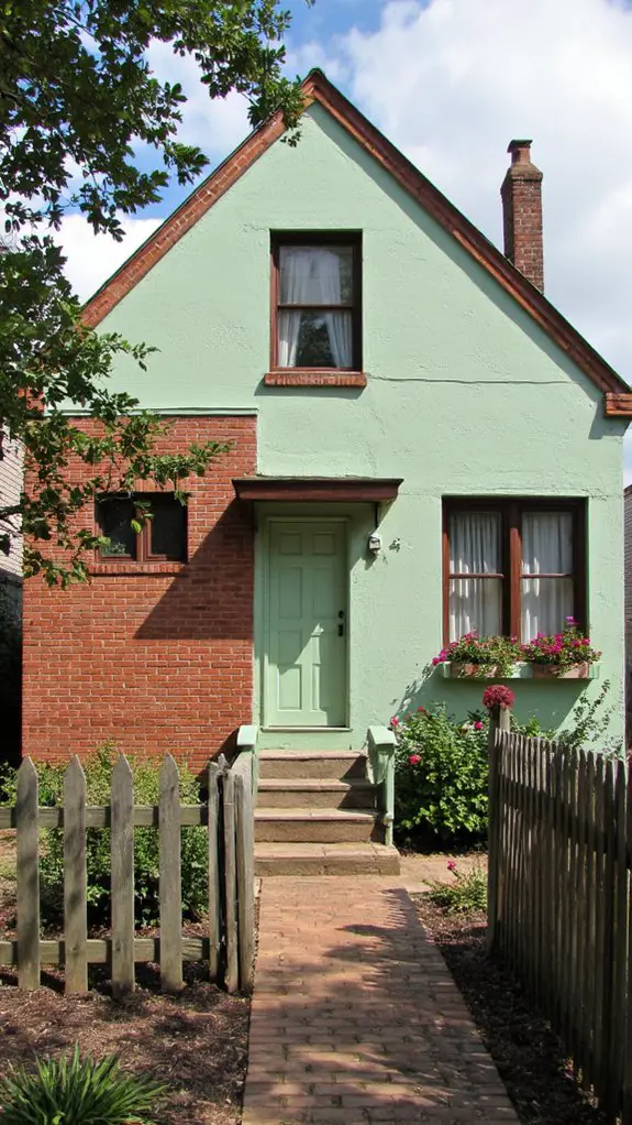 pale green and red brick