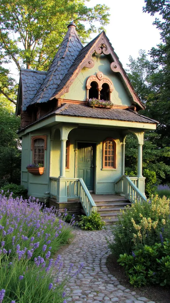pastel green fairy tale cottage